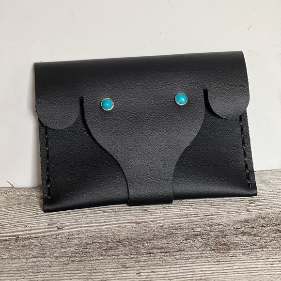 Handmade Black Leather Card Holder Elephant - Picture 1 of 5